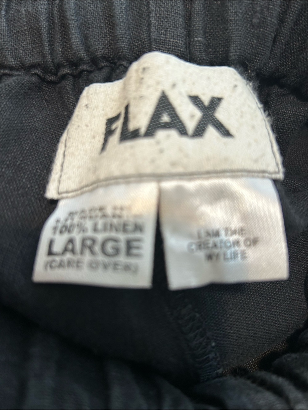 FLAX 100% Linen Elastic Waist Pants Black Size Large Lagenlook - Picture 4 of 8